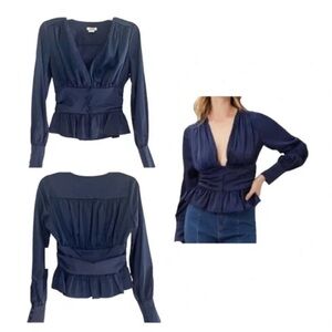 Jason Wu | Navy Peplum Sayin Blouse Size M NEW